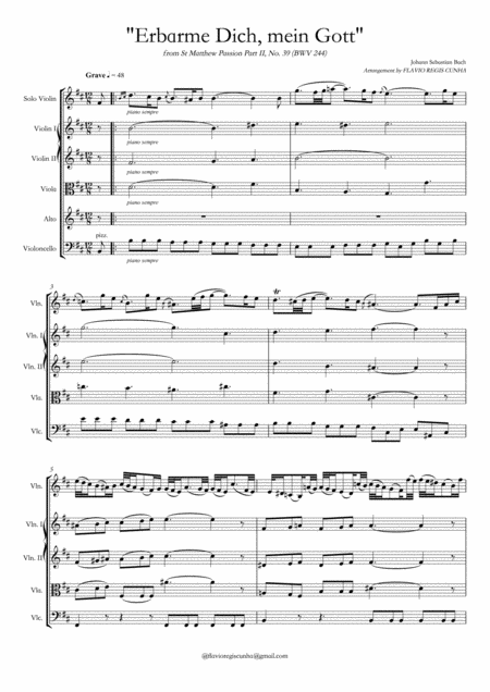 Aria Erbarme Dich Mein Gott From Matthuspassion Strings And Alto Voice Page 2