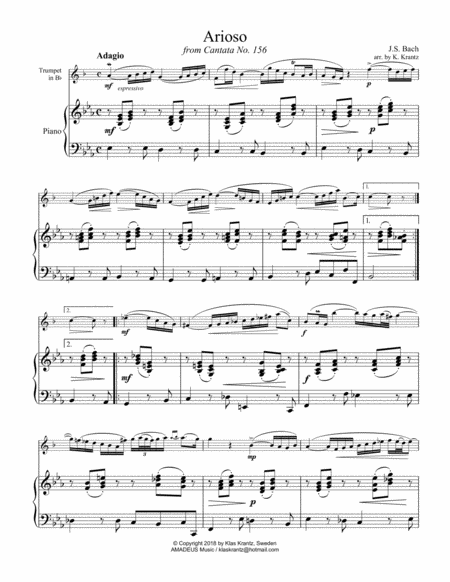 Arioso Largo From Cantata 156 Eb Major For Trumpet In Bb And Piano Page 2