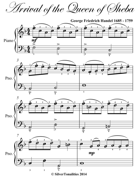 Arrival Of The Queen Of Sheba Easiest Piano Sheet Music Page 2