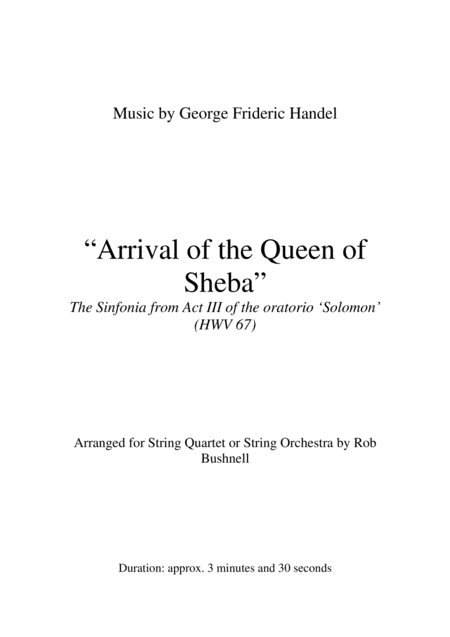 Arrival Of The Queen Of Sheba Handel String Quartet Or String Orchestra Page 2
