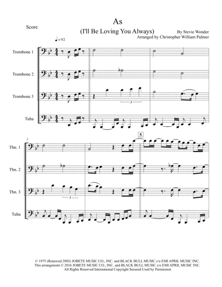 As I Will Be Loving You Always Trombone Quartet Page 2