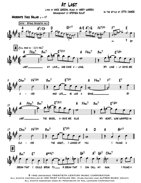 At Last Etta James Lead Sheet Key Of A Page 2