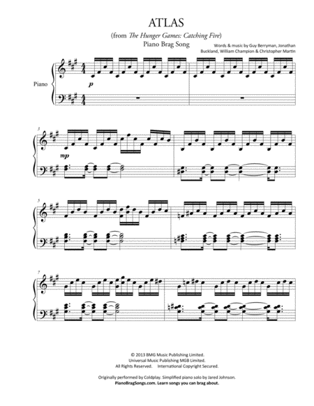 Atlas From The Hunger Games Catching Fire Coldplay Simplified And Easy Key Piano Solos Page 2