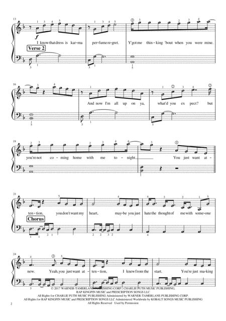 Attention Charlie Puth Piano Solo For Grade 2 With Note Names Page 2