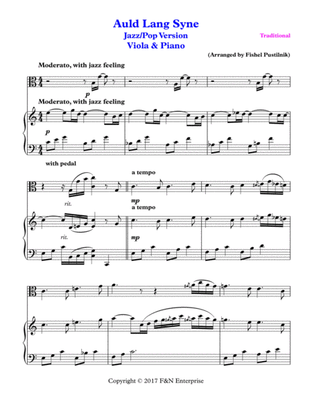 Auld Lang Syne Piano Background For Viola And Piano Page 2