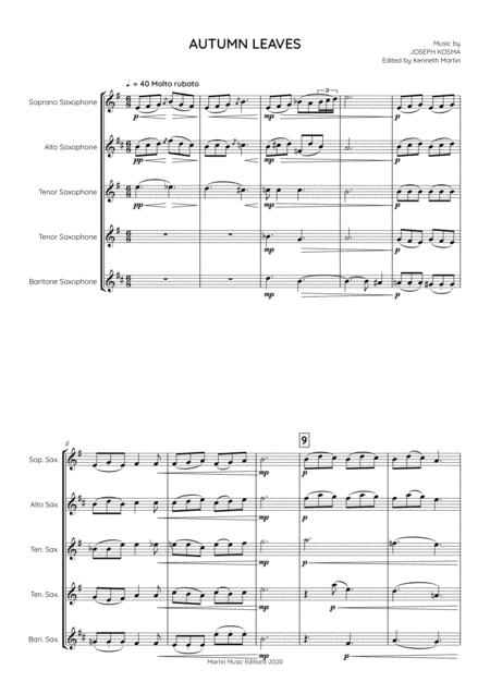 Autumn Leaves Jazz Arrangement For Saxophone Quintet Page 2