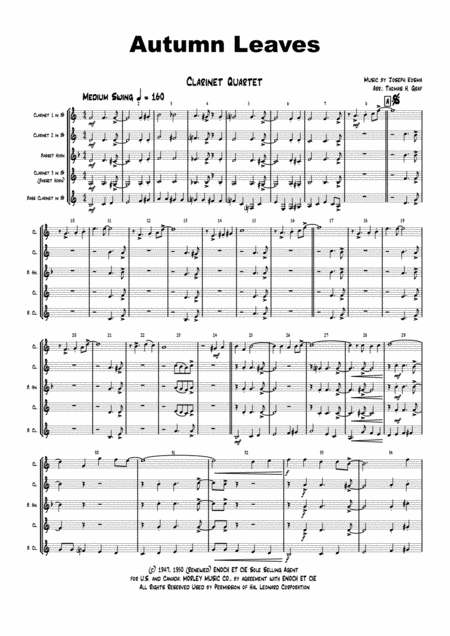Autumn Leaves Jazz Classic Les Feuilles Mortes Clarinet Quartet Page 2