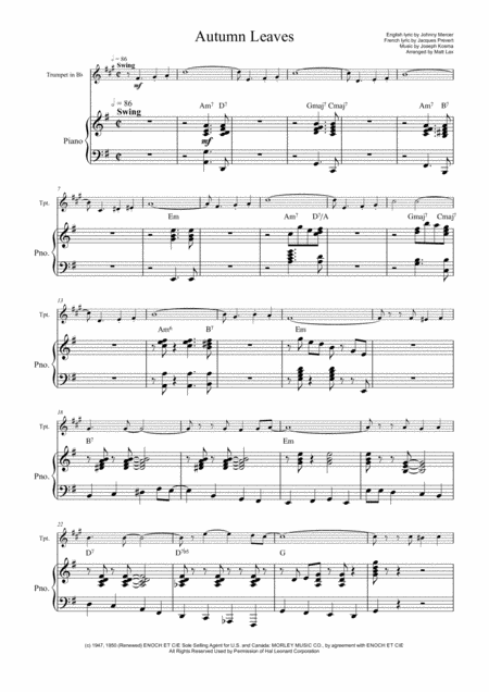 Autumn Leaves Trumpet And Piano Page 2