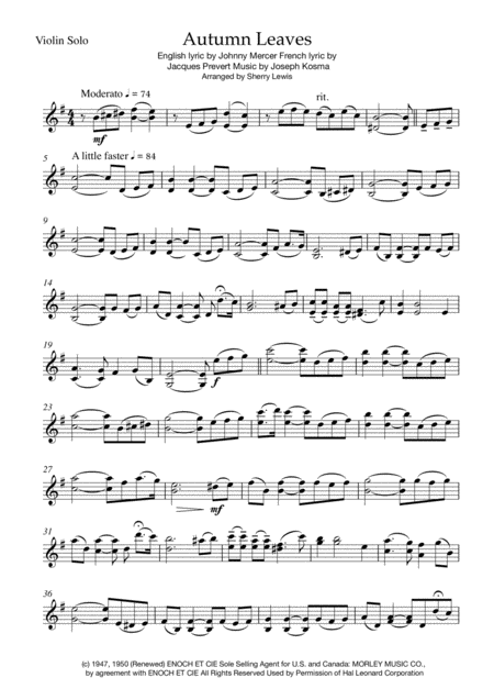 Autumn Leaves Violin Solo For Solo Violin Page 2