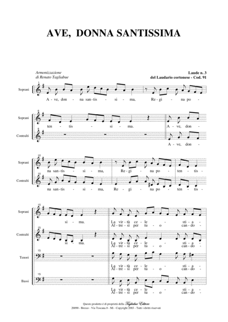 Ave Donna Santissima Laudario Cortonese Arr For Satb Choir Page 2