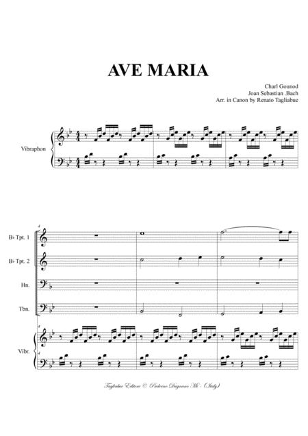 Ave Maria Bach Gounod Arr In Canon For Brass Quartet And Vibraphon With Parts Page 2