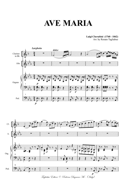 Ave Maria By Cherubini For Alto Clarinet In Bb And Organ Piano Page 2