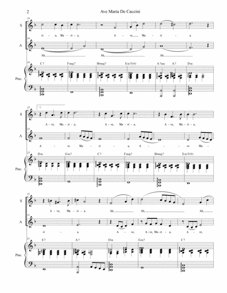 Ave Maria De Caccini For 2 Part Choir Sa Medium Low Key Page 2