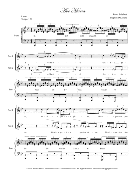 Ave Maria For 2 Part Choir High Key Piano Accompaniment Page 2