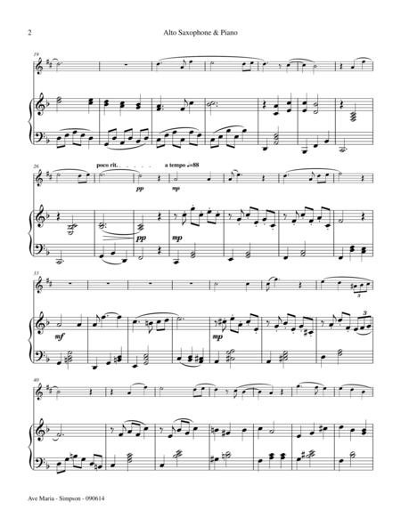 Ave Maria For Eb Alto Saxophone Piano Page 2