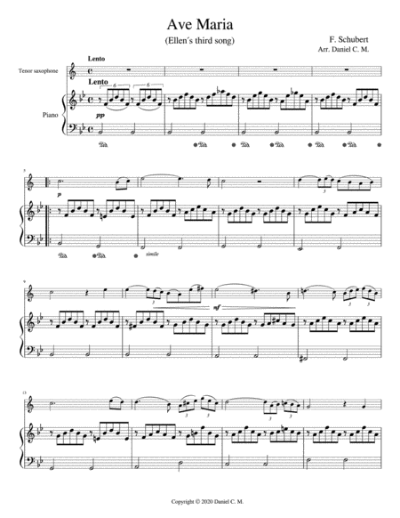 Ave Maria For Tenor Saxophone And Piano Page 2