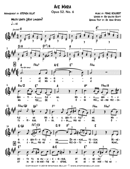 Ave Maria Schubert Lead Sheet Key Of A Page 2