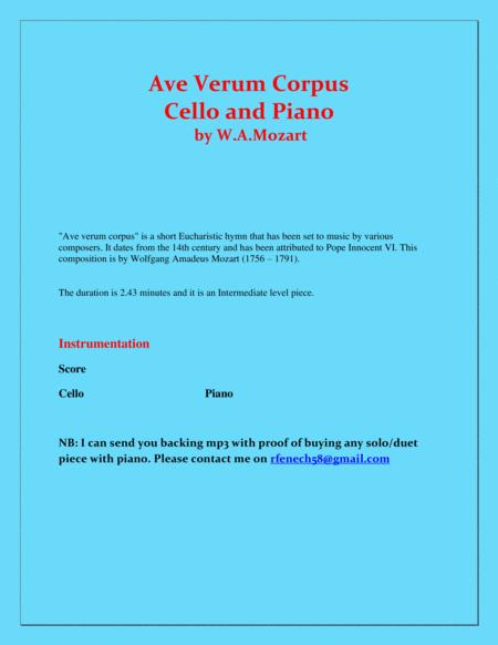 Ave Verum Corpus Cello And Piano Intermediate Level Page 2