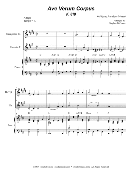 Ave Verum Corpus Duet For Bb Trumpet And French Horn Piano Accompaniment Page 2