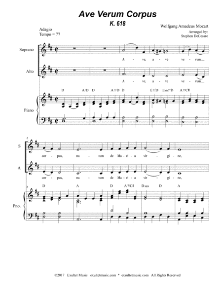 Ave Verum Corpus For 2 Part Choir Sa Piano Accompaniment Page 2