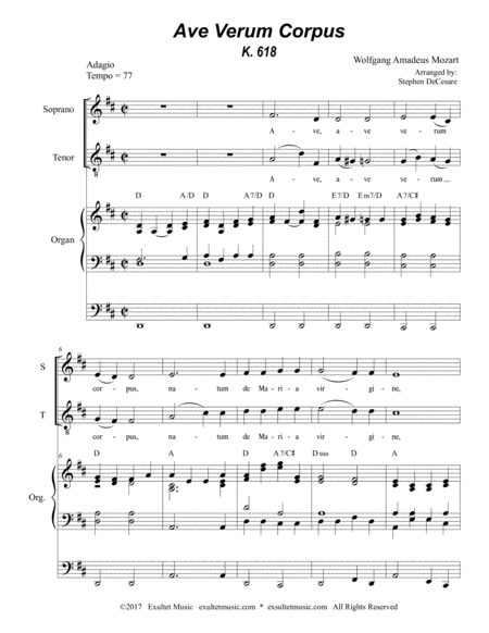 Ave Verum Corpus For 2 Part Choir Sop Ten Organ Accompaniment Page 2