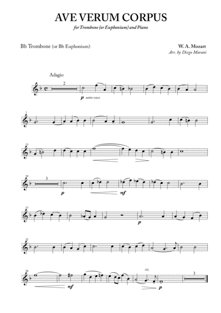 Ave Verum Corpus For Trombone Or Euphonium And Piano Page 2