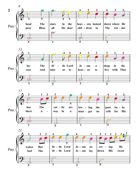 Away In A Manger Easiest Piano Sheet Music With Colored Notes Page 2