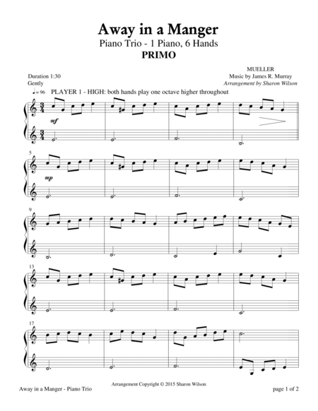 Away In A Manger Easy Intermediate Piano Trio 1 Piano 6 Hands Page 2