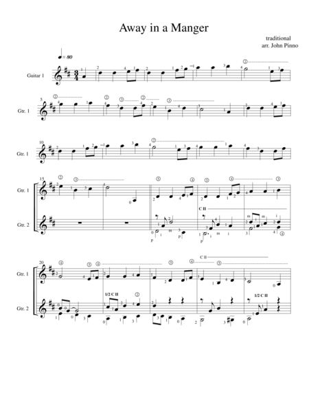 Away In A Manger For Classical Guitar Quartet Page 2