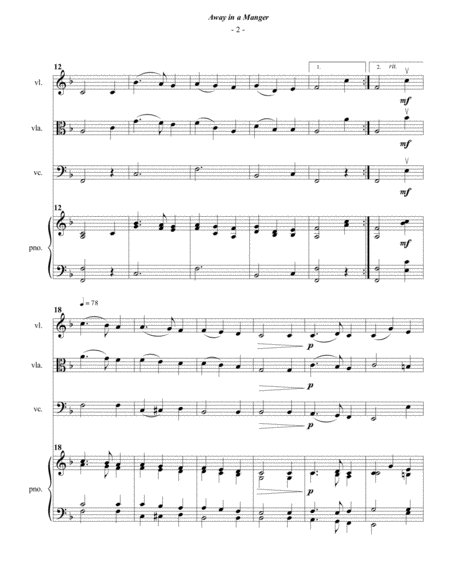 Away In A Manger For Piano Quartet Page 2