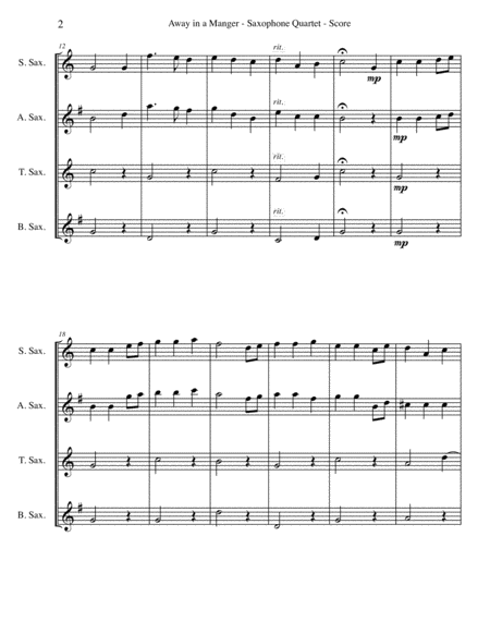 Away In A Manger For Saxophone Quartet Page 2