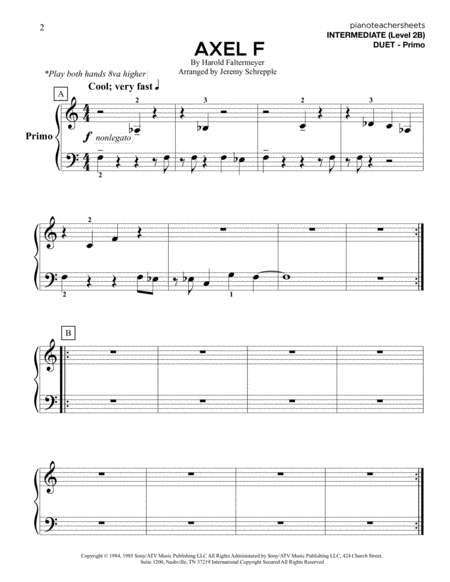 Axel F Duet Late Intermediate Level 4 Page 2