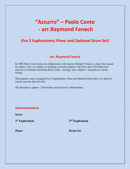 Azzurro 2 Euphoniums Piano And Drum Set Page 2