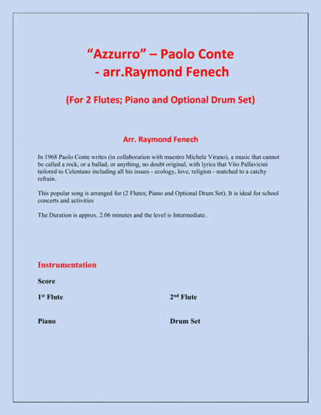 Azzurro 2 Flutes Piano And Drum Set Chamber Music Page 2