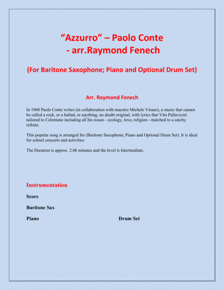 Azzurro Baritone Saxophone Piano And Optional Drum Set Page 2