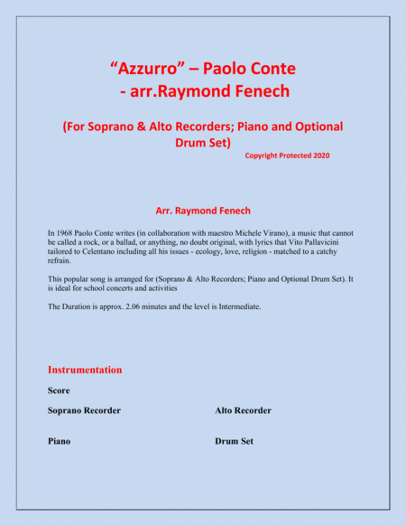 Azzurro Soprano Alto Recorders Piano And Drum Set Page 2