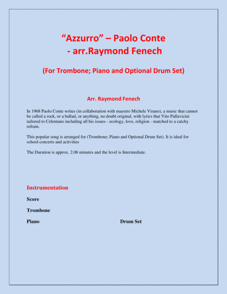 Azzurro Trombone Piano And Drum Set Page 2