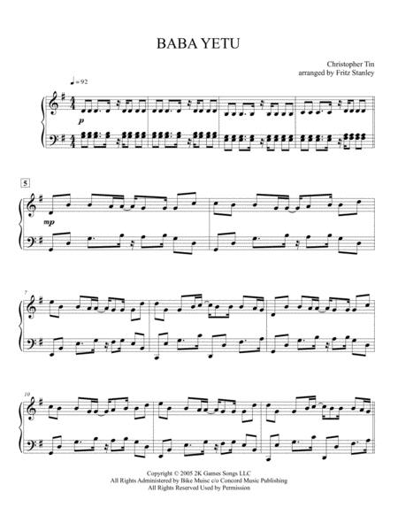 Baba Yetu Piano Solo Page 2