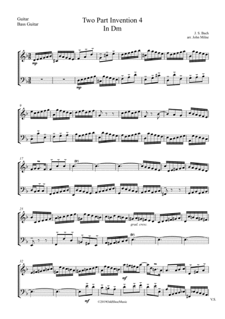 Bach 2 Part Invention No 4 In Dm For Guitar And Bass Guitar Page 2