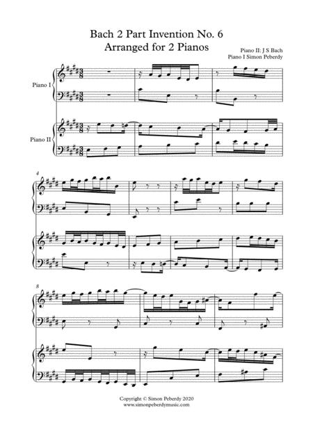 Bach 2 Part Invention No 6 In E Major For 2 Pianos Additional Piano Part By Simon Peberdy Page 2