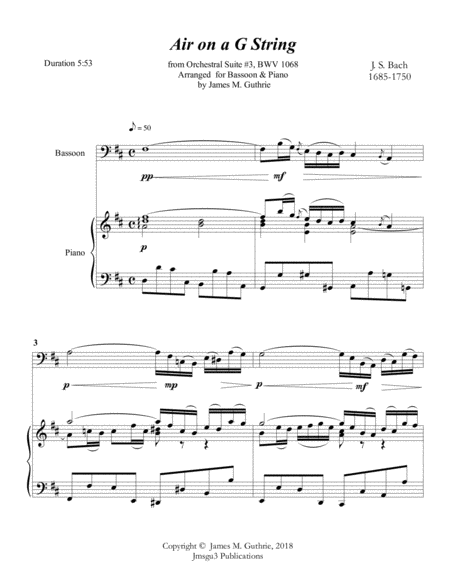 Bach Air On A G String For Bassoon Piano Page 2