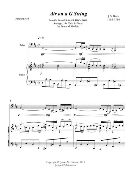 Bach Air On A G String For Tuba Piano Page 2