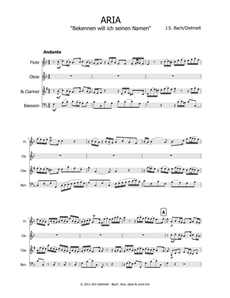 Bach Aria Bekennen Will Ich Seinen Namen For Solo Oboe And Wind Trio Page 2