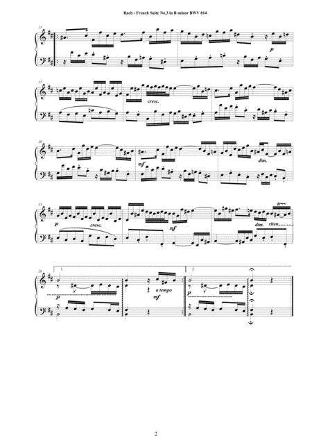 Bach French Suite No 3 In B Minor Bwv 814 For Piano Page 2