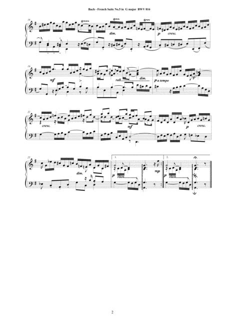 Bach French Suite No 5 In G Major Bwv 816 For Piano Page 2