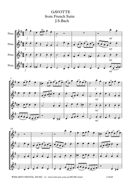 Bach Gavotte From French Suite No 5 For 4 Flutes Page 2