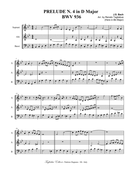 Bach Js Prelude N 4 In D Major Bwv 936 Arr For Sab Choir In Vocalization Page 2