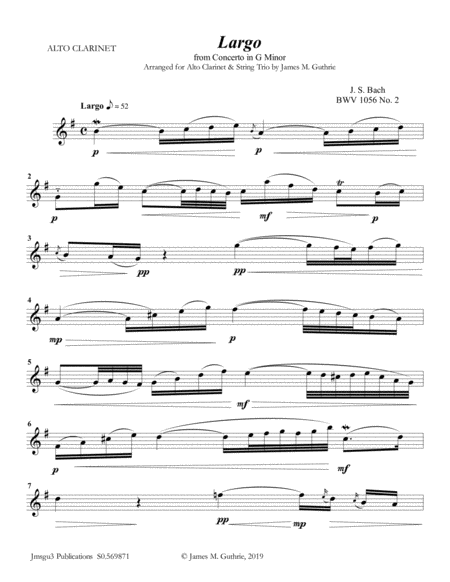 Bach Largo From Concerto Bwv 1056 For Alto Clarinet String Trio Page 2