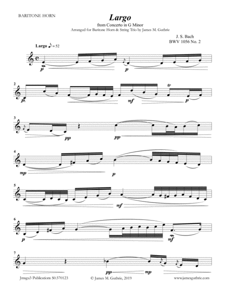 Bach Largo From Concerto Bwv 1056 For Baritone Horn String Trio Page 2