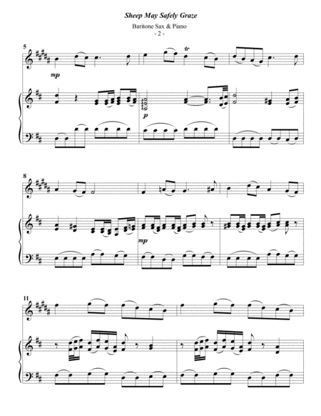 Bach Sheep May Safely Graze For Baritone Sax Piano Page 2